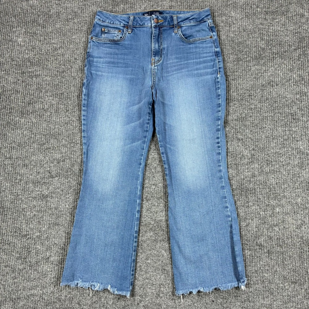 Boden Womens Size 8 Flare Jeans Blue Stretch Denim Raw Frayed Hem High Rise
